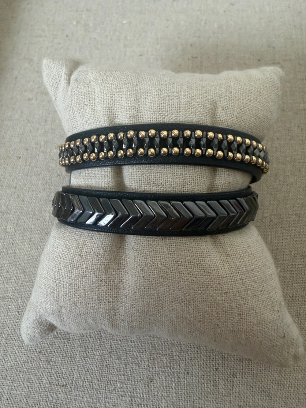 Stella & Dot Black Double Wrap Stud & Chevron Bracelet Set